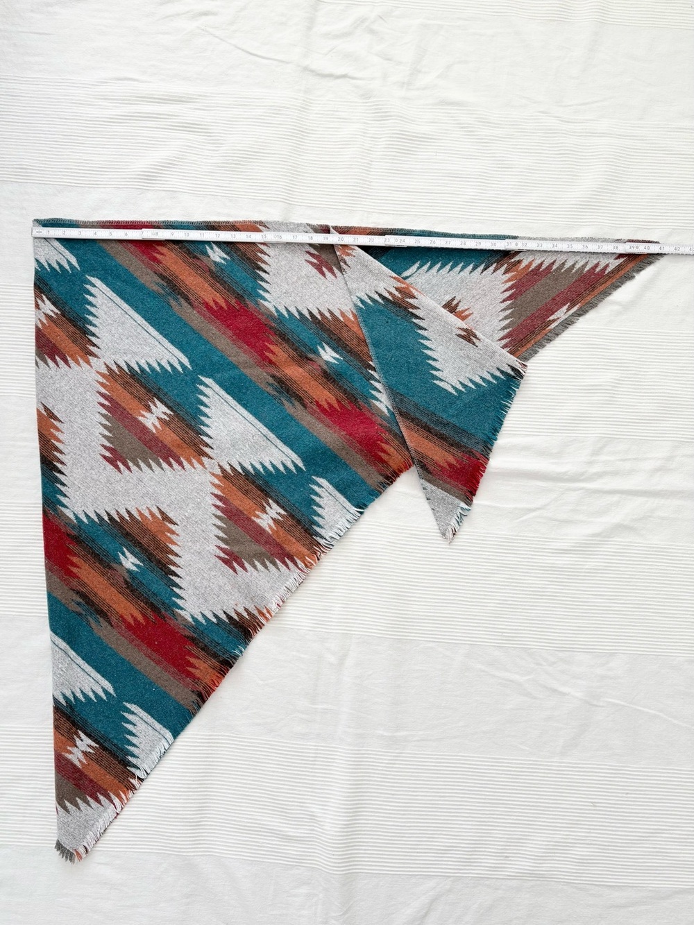 Southwestern Pattern Fringe Blanket Wrap in Teal, Rust & Cream - Picture 4 of 8